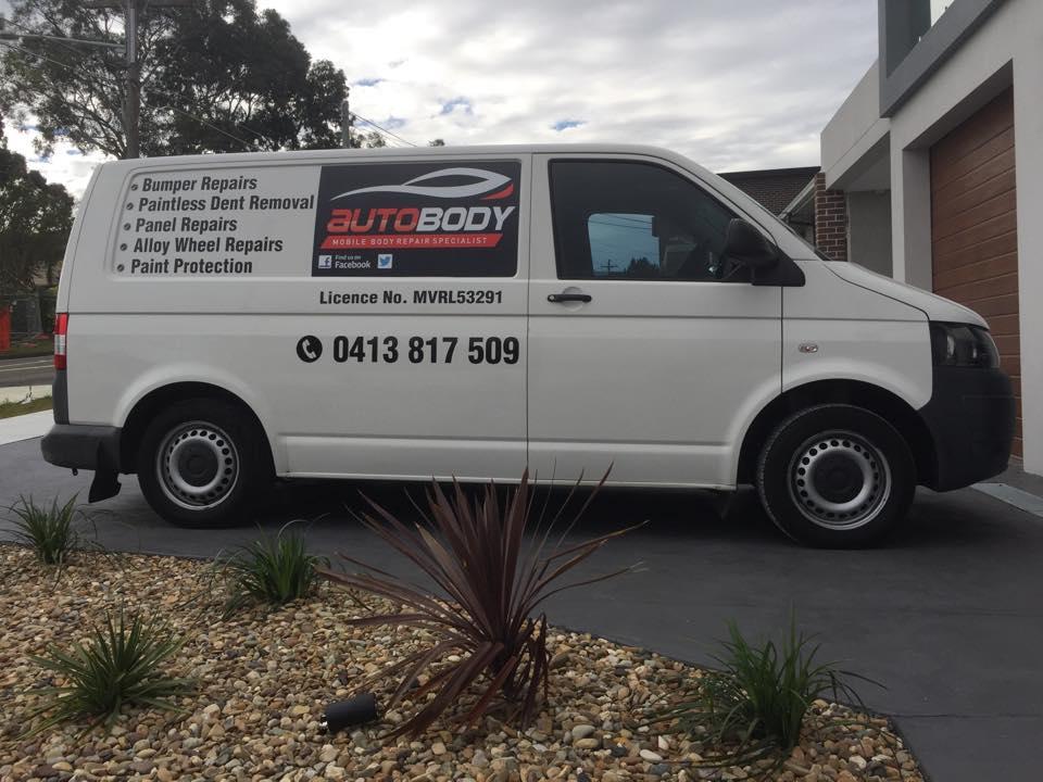 AB Autobody mobile repair van — licence MVRL53291, phone 0413 817 509